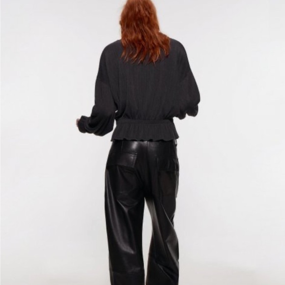 Zara Overzied Cinched Waist Ribbed Top Size Small - Picture 2 of 7